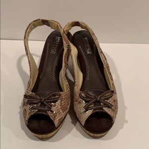 Peep toe sling back wedges in snake skin 8.5